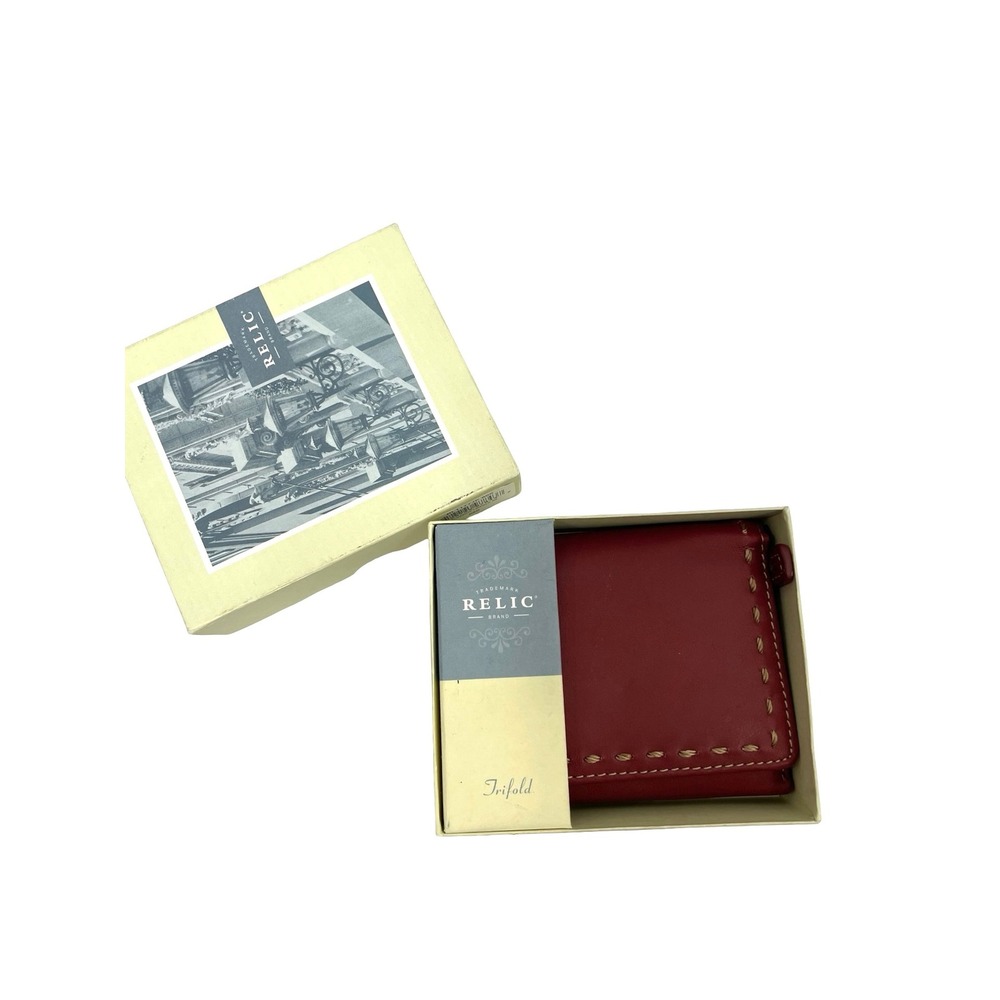 NEW Relic genuine leather trifold small‎ wallet wine red soft blossom